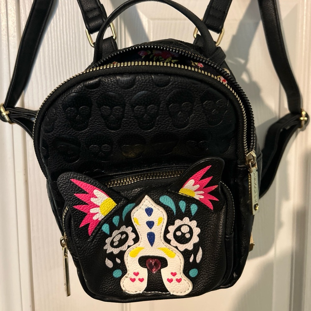 Betsey Johnson Black Backpack with Pink Floral Lining